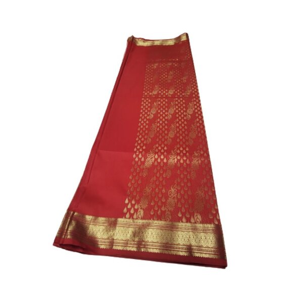 Red Saree with Gold Accents- Unstitched- NEW - Picture 2 of 15